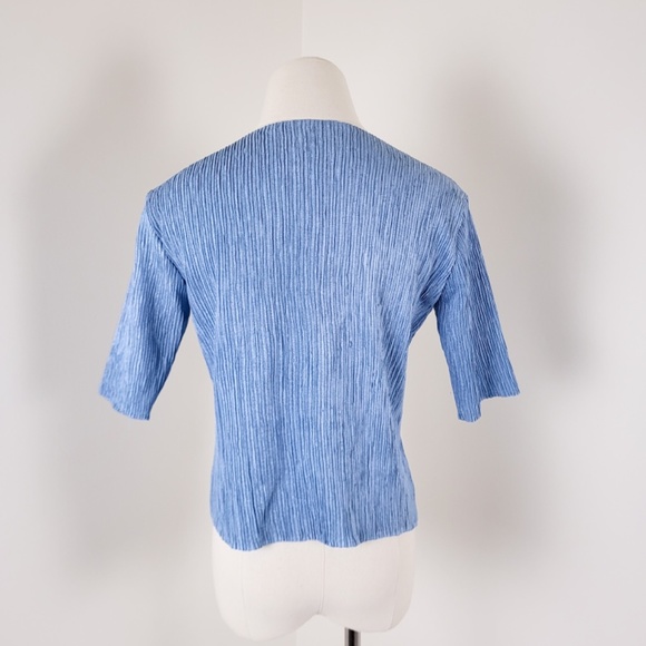 Pleated Cardigan Set t-shirt Long sleeve pleats please collar ribbed top - Picture 5 of 13